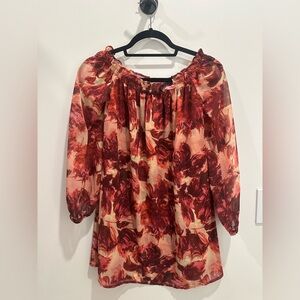 For Love And Lemons Red and Pink Floral Off the Shoulder Dress